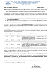 MAKAUT Continuous Assessment MAKAUT CA Exam 2 MAKAUT CA official notice for 1st and 3rd semester
